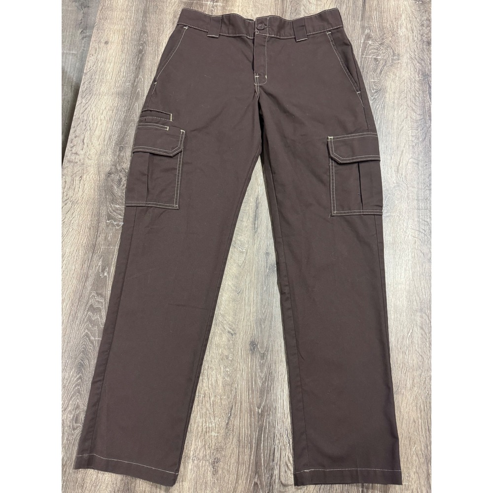 Dickies Flex Brown Cargo Pants Mens 31x32 White Contrast Stitch Workwear WP154CB